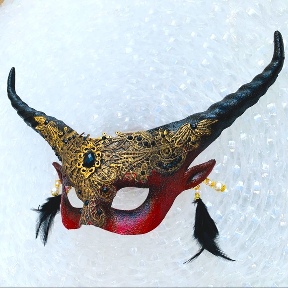 Red Devil Black Horn Sexy Venetian  Masquerade - Picture 3 of 4